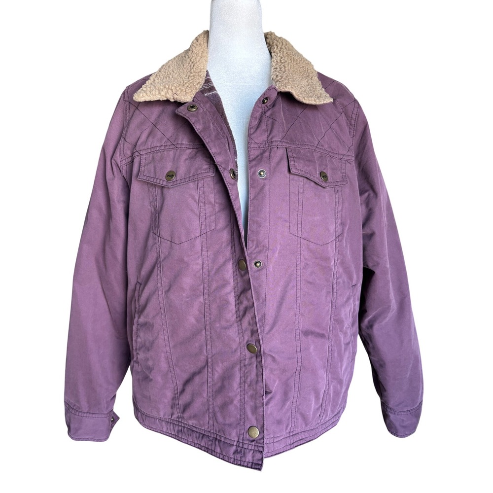 Toad & Co Barn Jacket Large Plum/Purple Sherpa Collar Quilted Utility Workwear - Picture 2 of 16